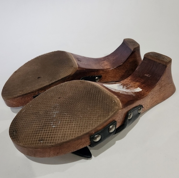 Vintage 80's Wood and Leather Candies Mule Sandal Heel sz 8 - Picture 6 of 12